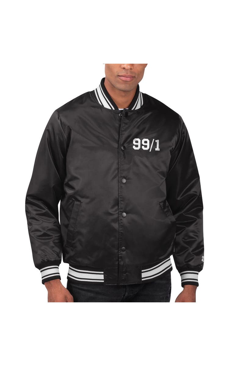STARTER Men's Starter Black TRACKHOUSE RACING Locker Room Varsity Satin Full-Snap Jacket, Main, color, Black