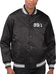 STARTER Men's Starter Black TRACKHOUSE RACING Locker Room Varsity Satin Full-Snap Jacket