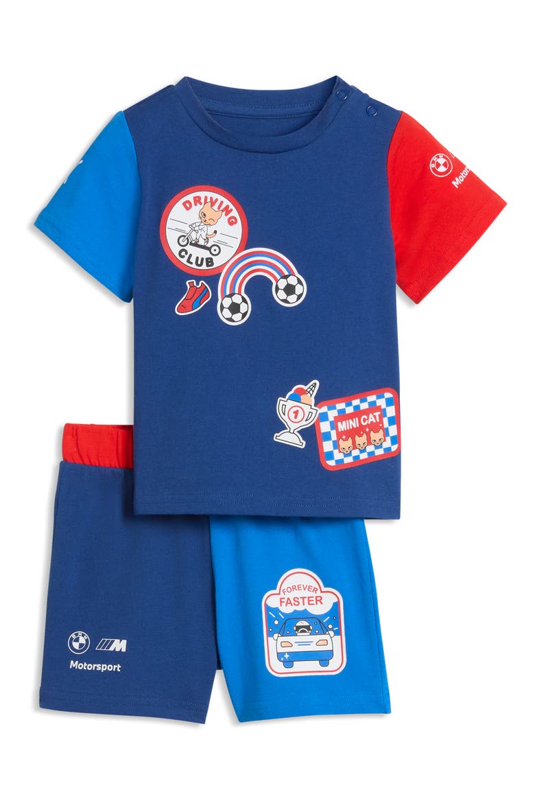x BMW M Motorsport Kids' Cotton T-Shirt & Shorts Set, Main, color, PRO BLUE/ M COLOR
