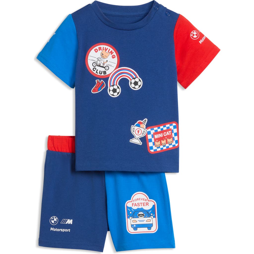 Puma X Bmw M Motorsport Kids' Cotton T-shirt & Shorts Set In Blue