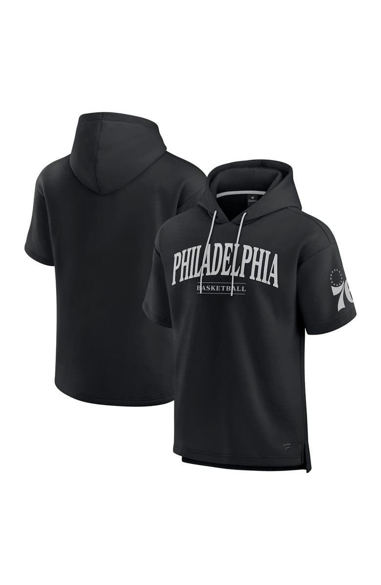 FANATICS Men's Fanatics Black Philadelphia 76ers Elements Ready Short Sleeve Pullover Hoodie, Main, color, Black