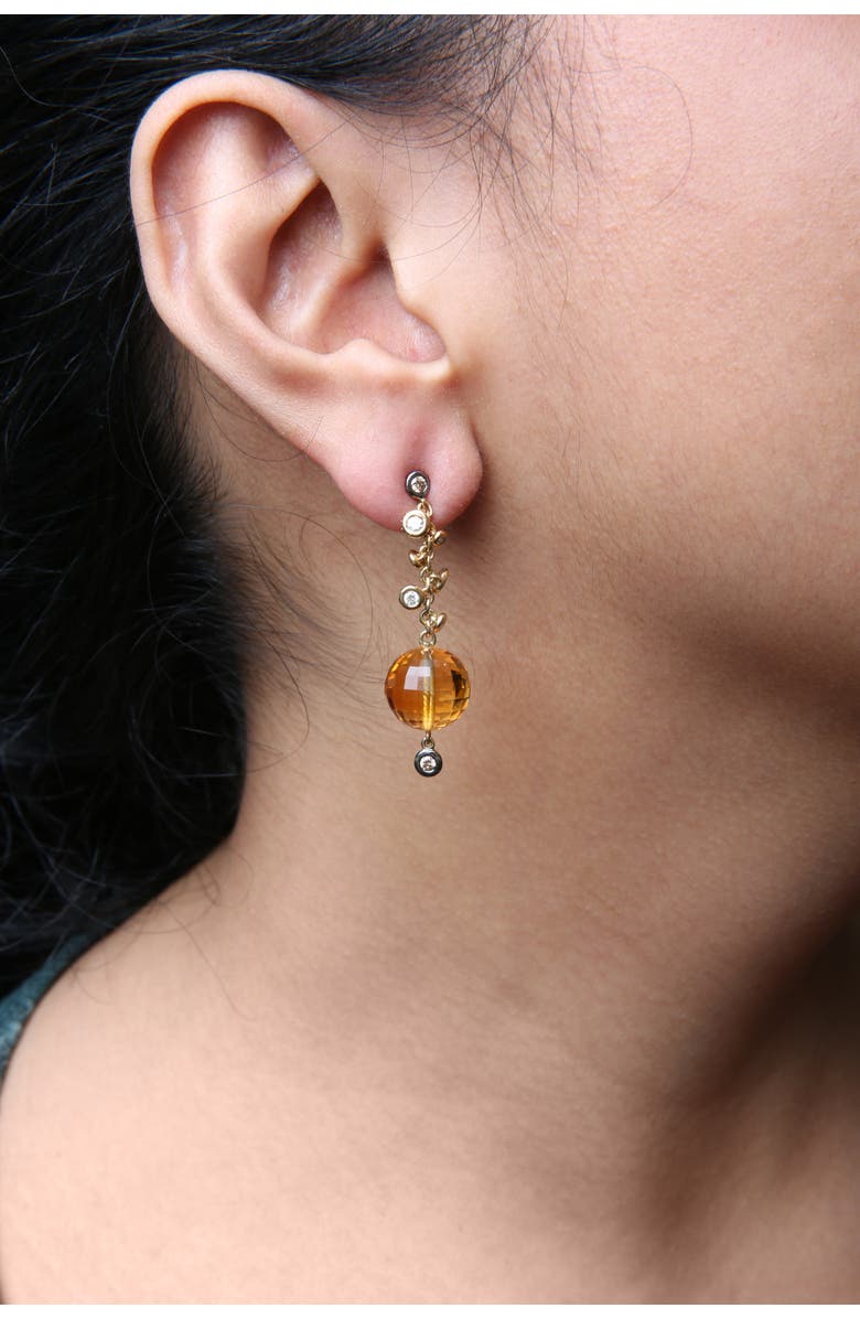 Haus of Brilliance 18K Gold 2/3 Cttw Diamond & Ball Shaped Citrine Gemstone Dangle Stud Earring, Alternate, color, Yellow