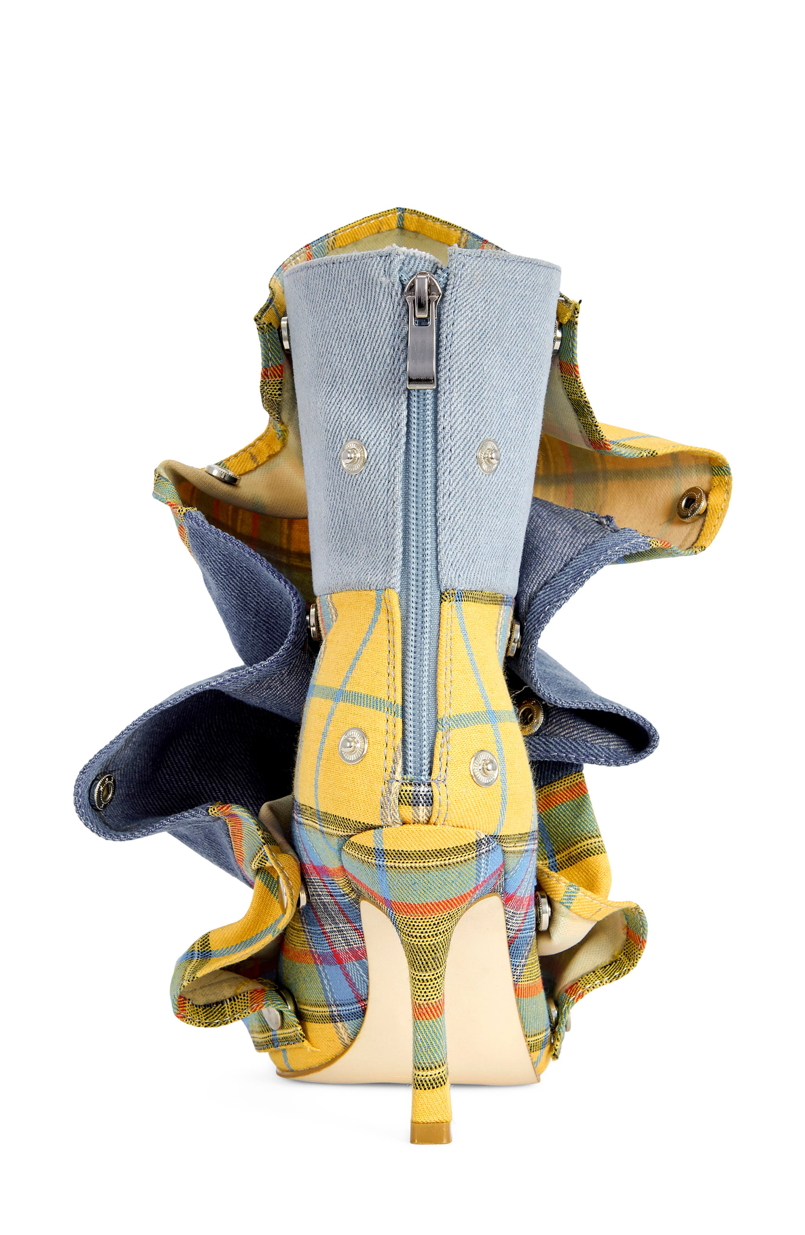 AZALEA WANG Birdsong Open Toe Denim Bootie, Alternate, color, Yellow Multi