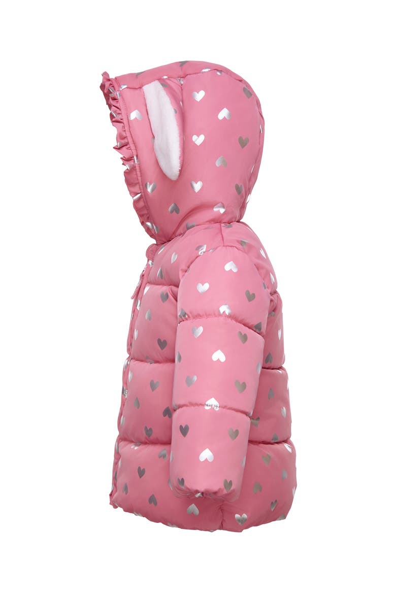 Soft Fleece Lined Bunny Puffer Jacket, Alternate, color, Pink Coral/Heart Foil Print