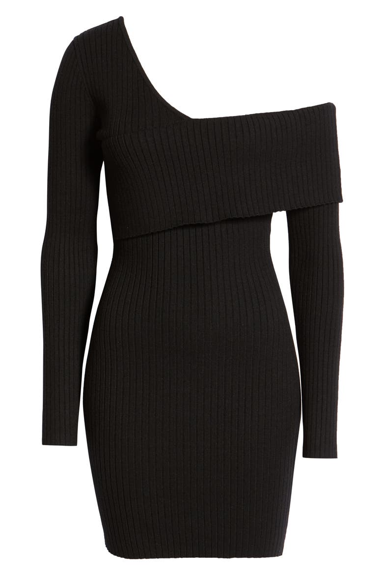 Asymmetrical Off the Shoulder Sweater Dress, Alternate, color, BLACK