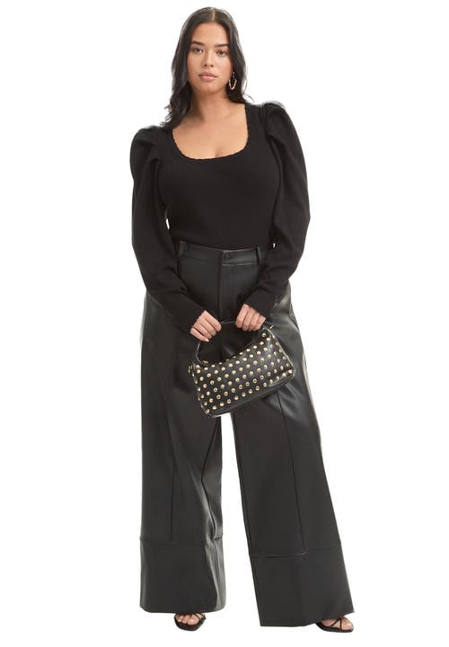 June + Vie Mutton Sleeve Sweater In Black