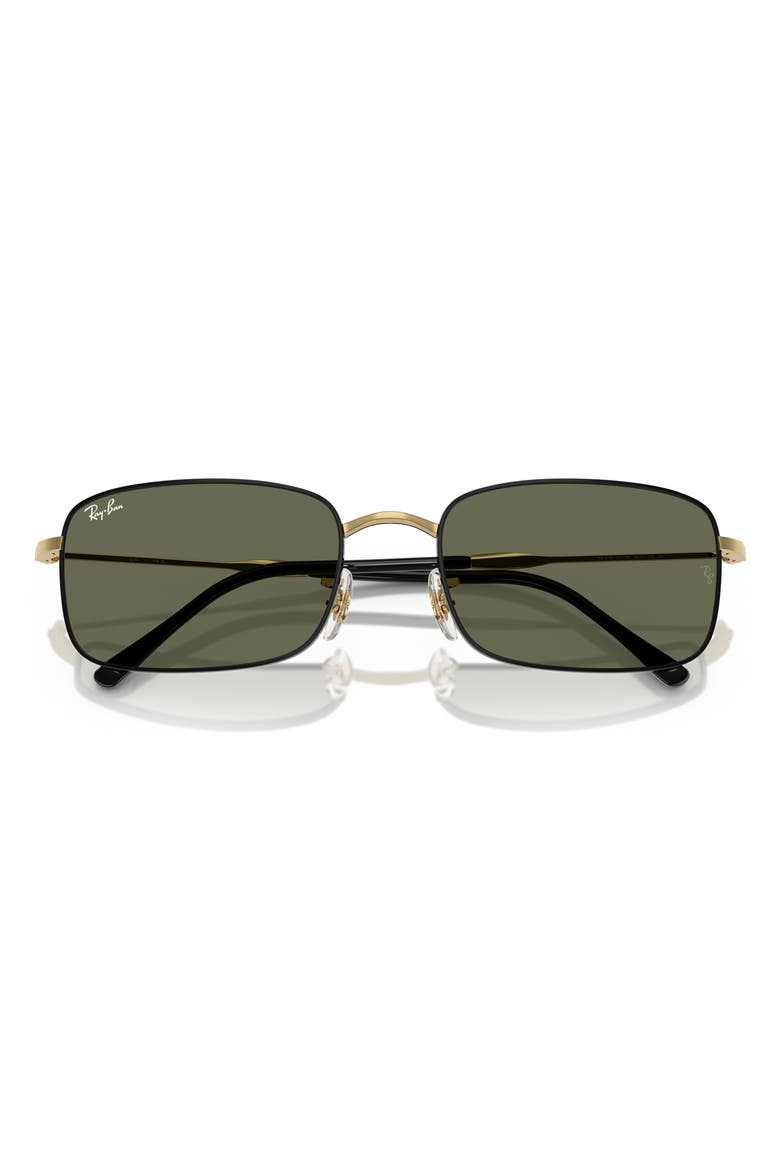61mm Polarized Rectangular Sunglasses, Alternate, color, BLACK
