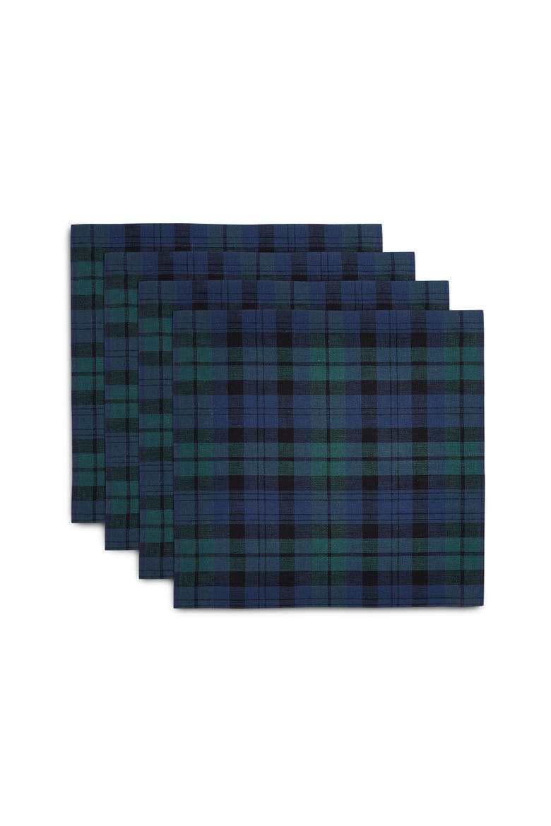 Linen Square Placemats Set of 4, 14 x 14" - Blackwatch Plaid, Main, color, Blue and Green