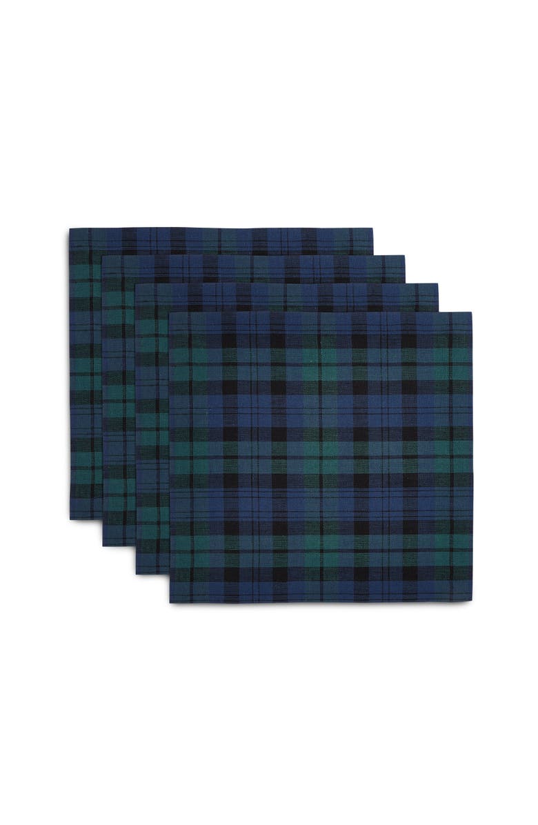 Solino Home Linen Square Placemats Set of 4, 14 x 14 Inch for Dining Table, Holiday and Everyday Table Decor - Blackwatch Plaid, Main, color, Blue And Green