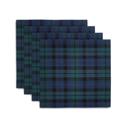 Linen Square Placemats Set of 4, 14 x 14 Inch for Dining Table, Holiday and Everyday Table Decor - Blackwatch Plaid