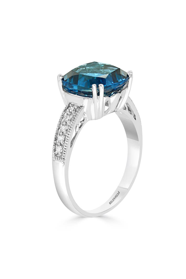 14K White Gold Diamond & London Blue Topaz Cushion Ring, Alternate, color, 14K Gold