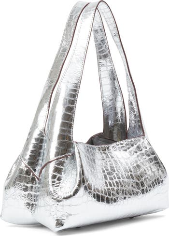 Slade Croc Embossed Metallic Leather Shoulder Bag