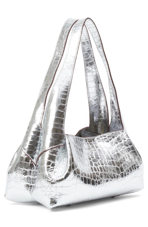 Rag & Bone Slade Croc Embossed Metallic Leather Shoulder Bag In Silver