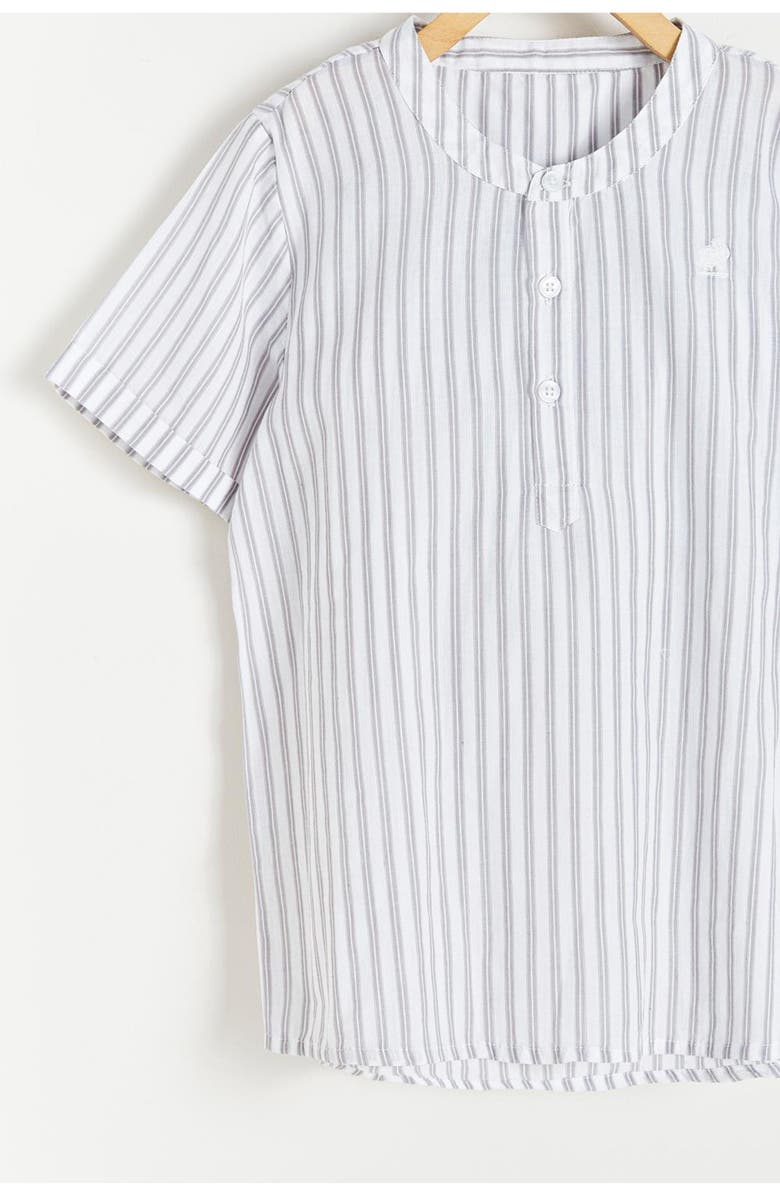 Babycottons Damon Mandarin Collar Short Sleeve Shirt for Big Kid, Alternate, color, Grey