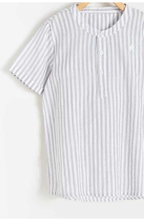 Babycottons Damon Mandarin Collar Short Sleeve Shirt For Big Kid In White