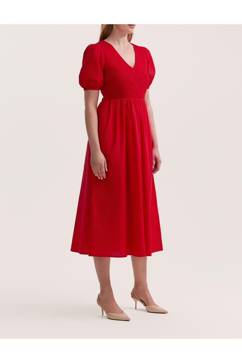 Jamilla Short Sleeve Cotton Midi Dress, Alternate, color, Red