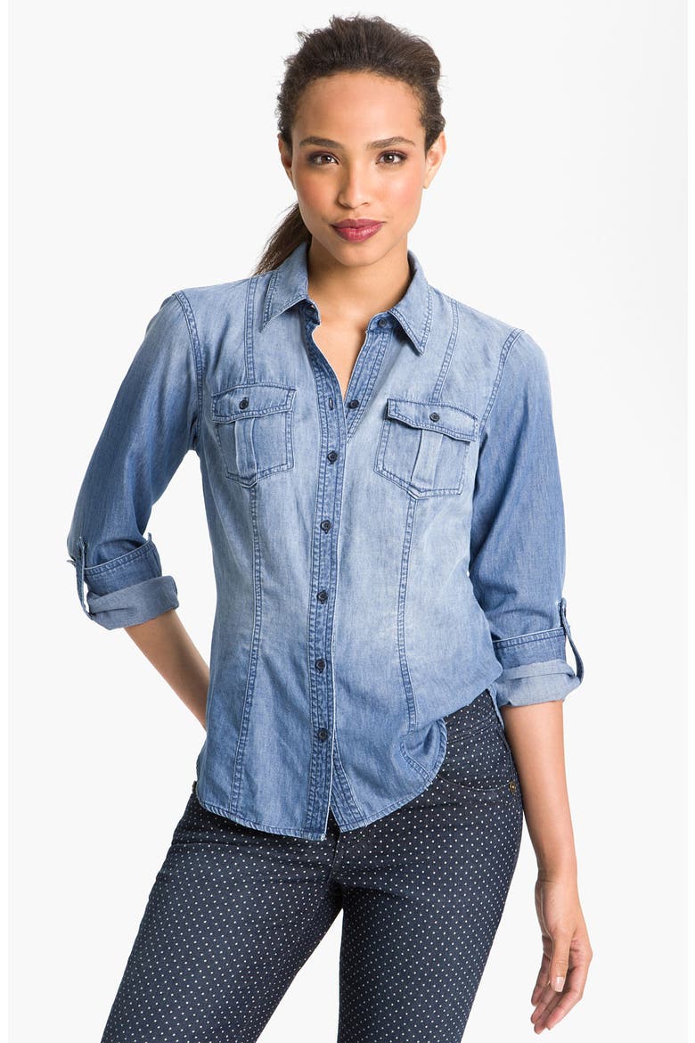 Roll Sleeve Denim Shirt, Main, color, DENIM