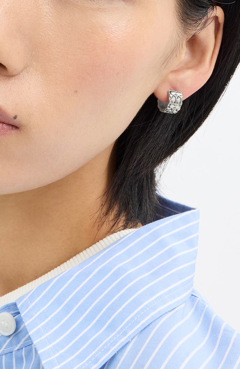 COACH Logo Quilt Huggie Hoop Earrings, Alternate, color, 