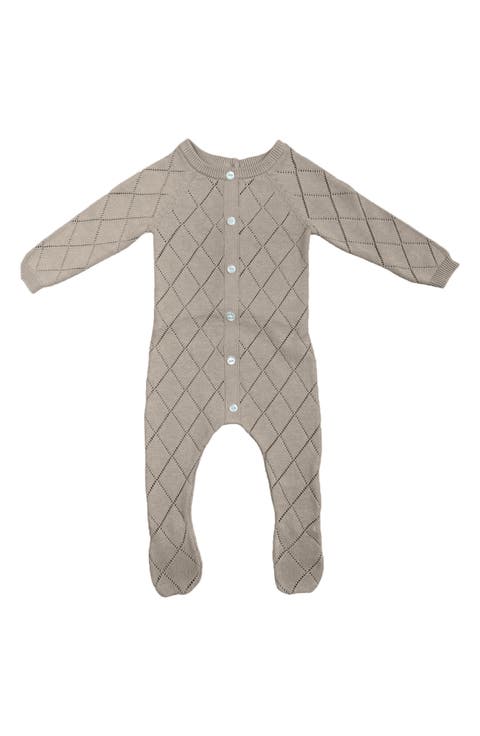 Pointelle Printed White Diamond Footie & Bonnet Pointelle Printed White Diamond Footie & Bonnet