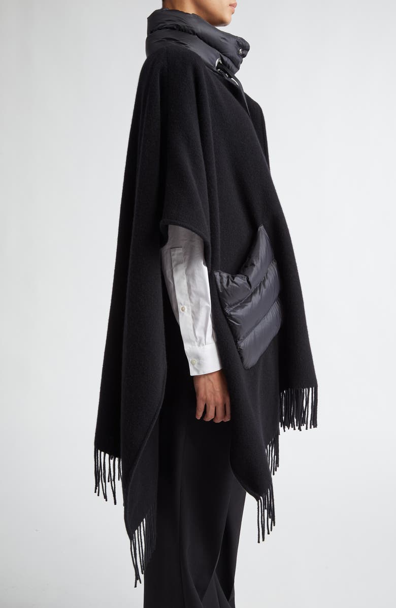 Herno Mixed Media Fringe Trim Poncho, Alternate, color, Black