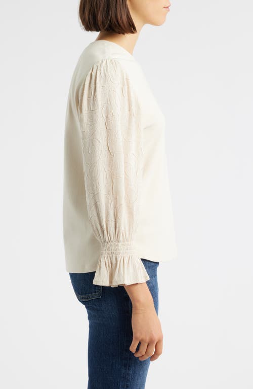 Wit & Wisdom Mixed Media Smocked Sleeve Top In Neutral
