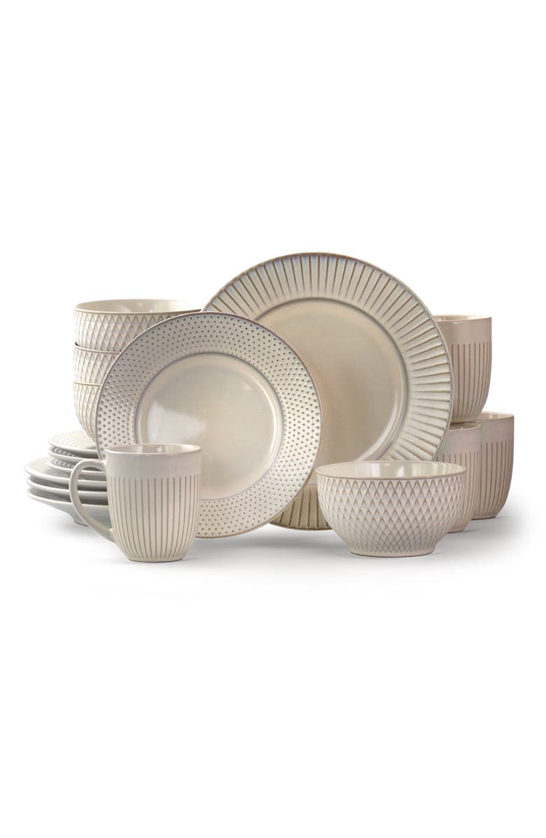 Elama Market Finds 16 Piece Round Stoneware Dinnerware Set, Main, color, White