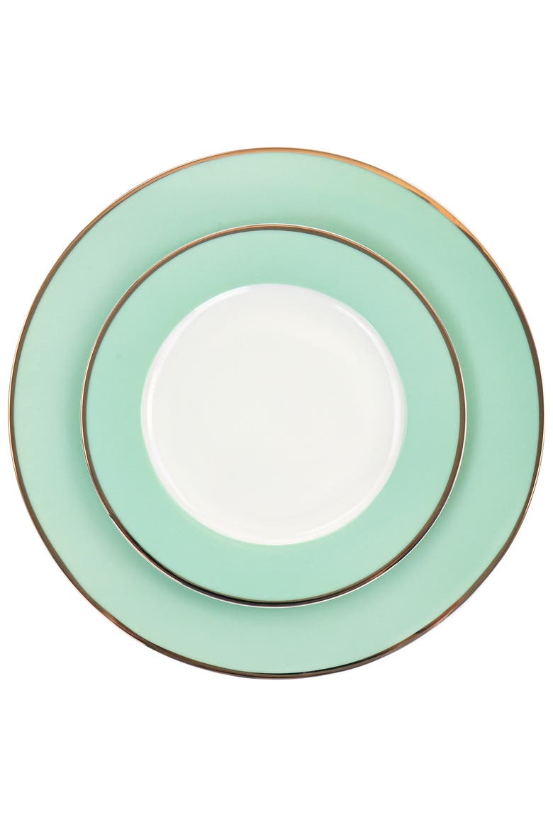 Gold Rimmed 12 piece Fine Ceramic Dinnerware Set, Alternate, color, Mint