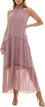 Socialite Tiered Metallic Stripe Maxi Dress