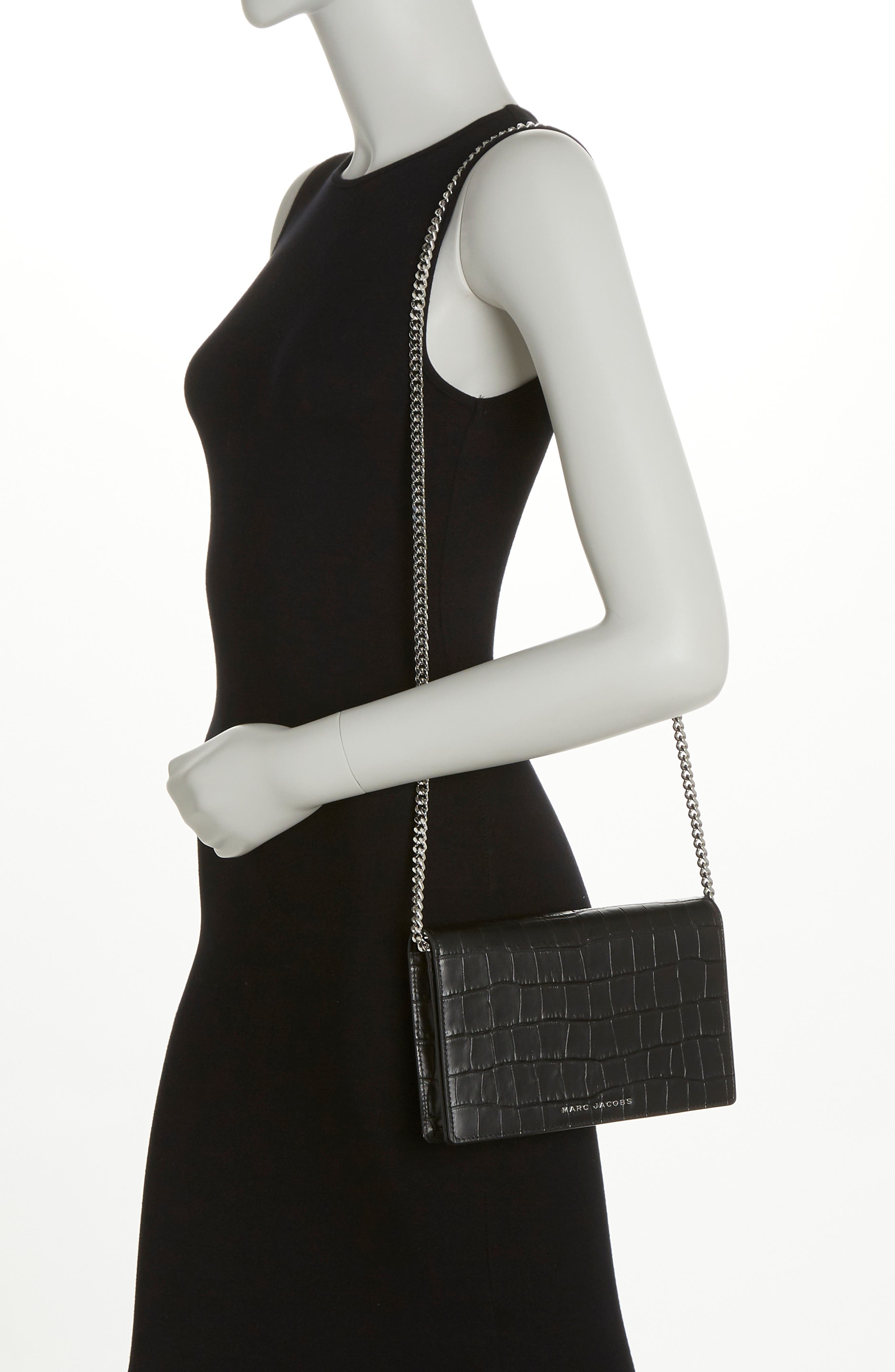 Marc Jacobs Party On a Chain Croc Embossed Leather Shoulder Bag, Alternate, color, 