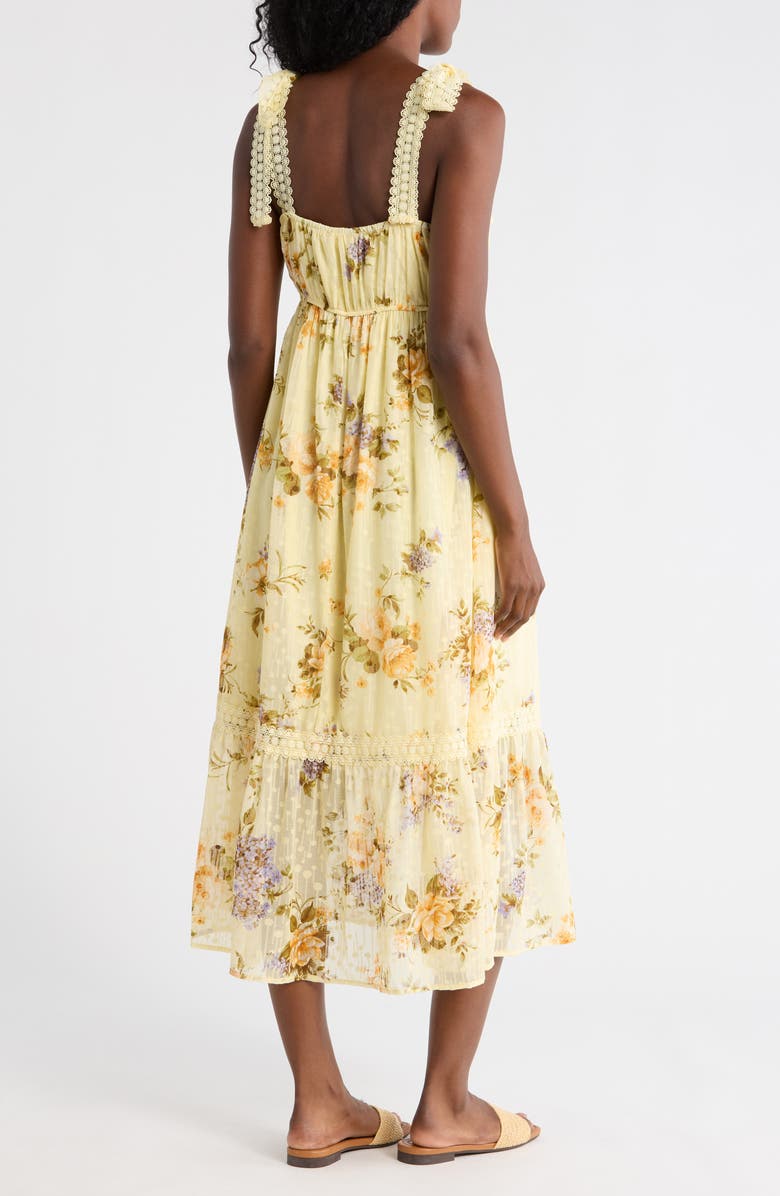 AUGUST SKY Floral Tie Strap Midi Dress, Alternate, color, Yellow Multi