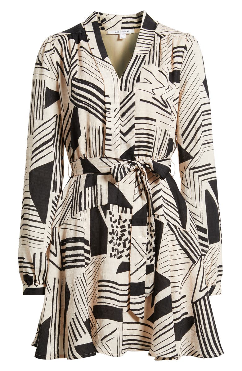 ZOE AND CLAIRE Mixed Print Long Sleeve Dress, Alternate, color, Taupe/ Black