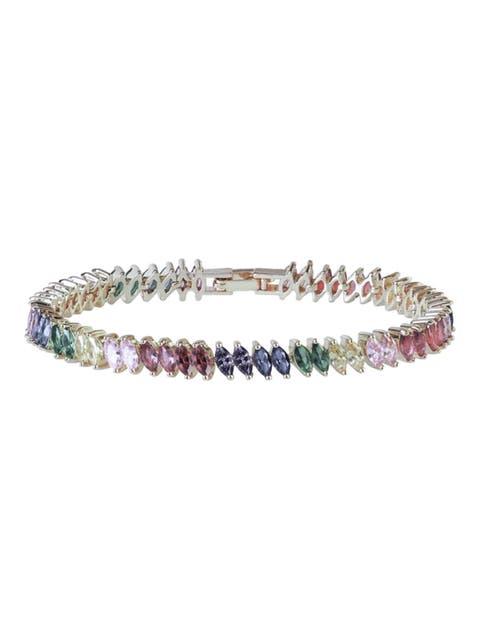 Rainbow Cubic Zirconia Tennis Bracelet in Gold with Rainbow Marquise Stones