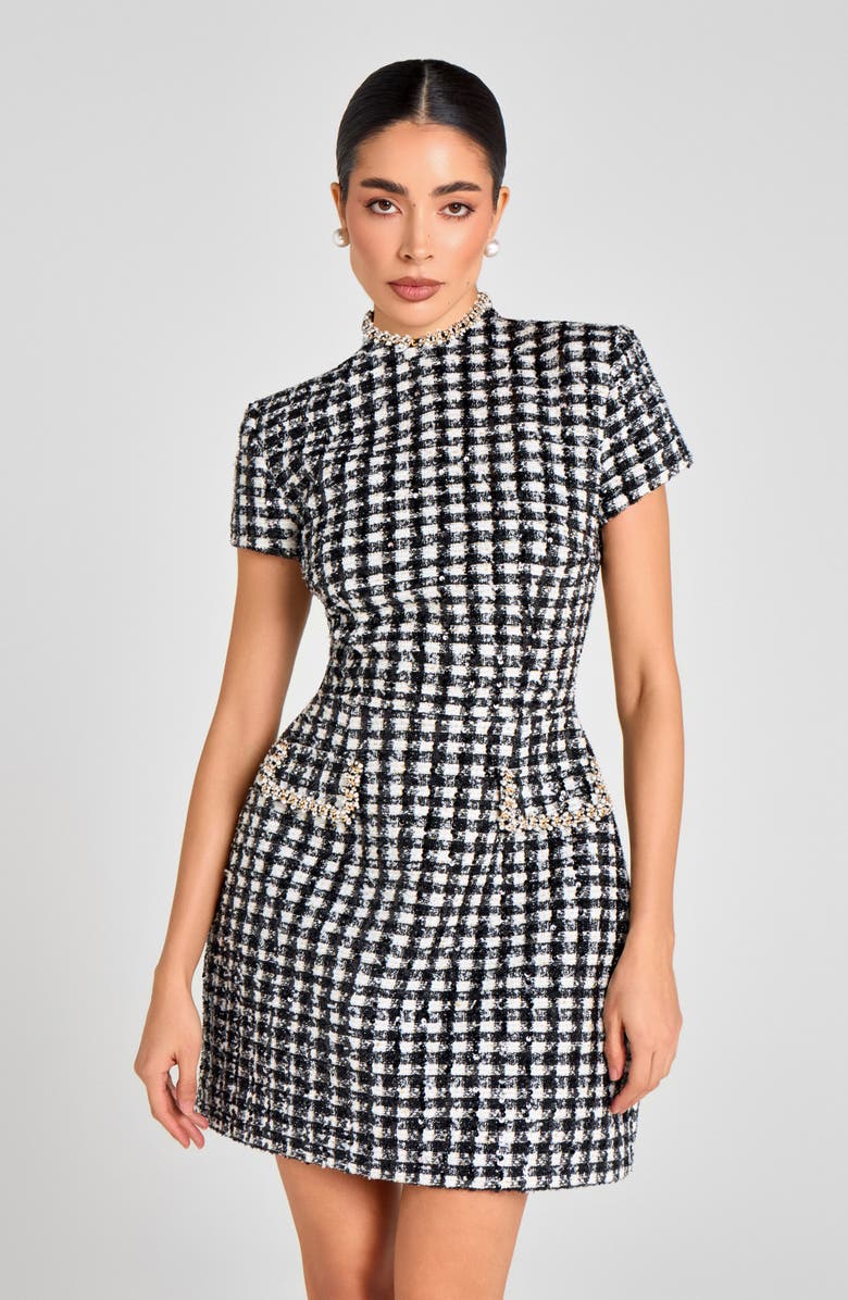 NADINE MERABI Check Tweed Minidress, Alternate, color, Black / White