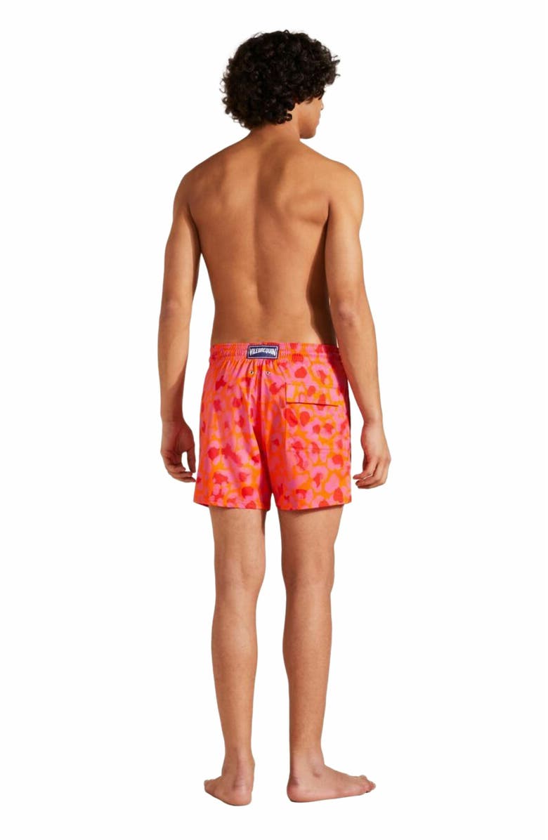 Vilebrequin Men's New Leopard Stretch Swim Trunks, Alternate, color, Abricot