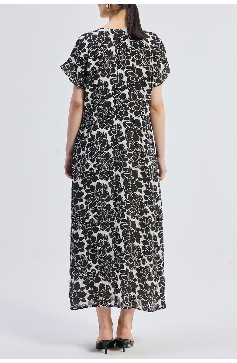Reistor Deep V-neck Maxi Dress with Front Gathers in Black Florals, Alternate, color, Midnight Bloom