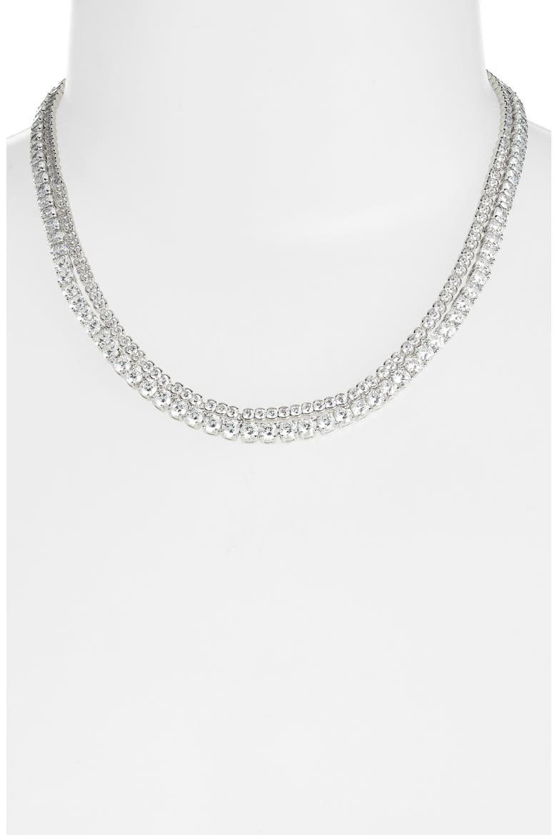 Cubic Zirconia Double Strand Tennis Necklace, Alternate, color, CLEAR- SILVER