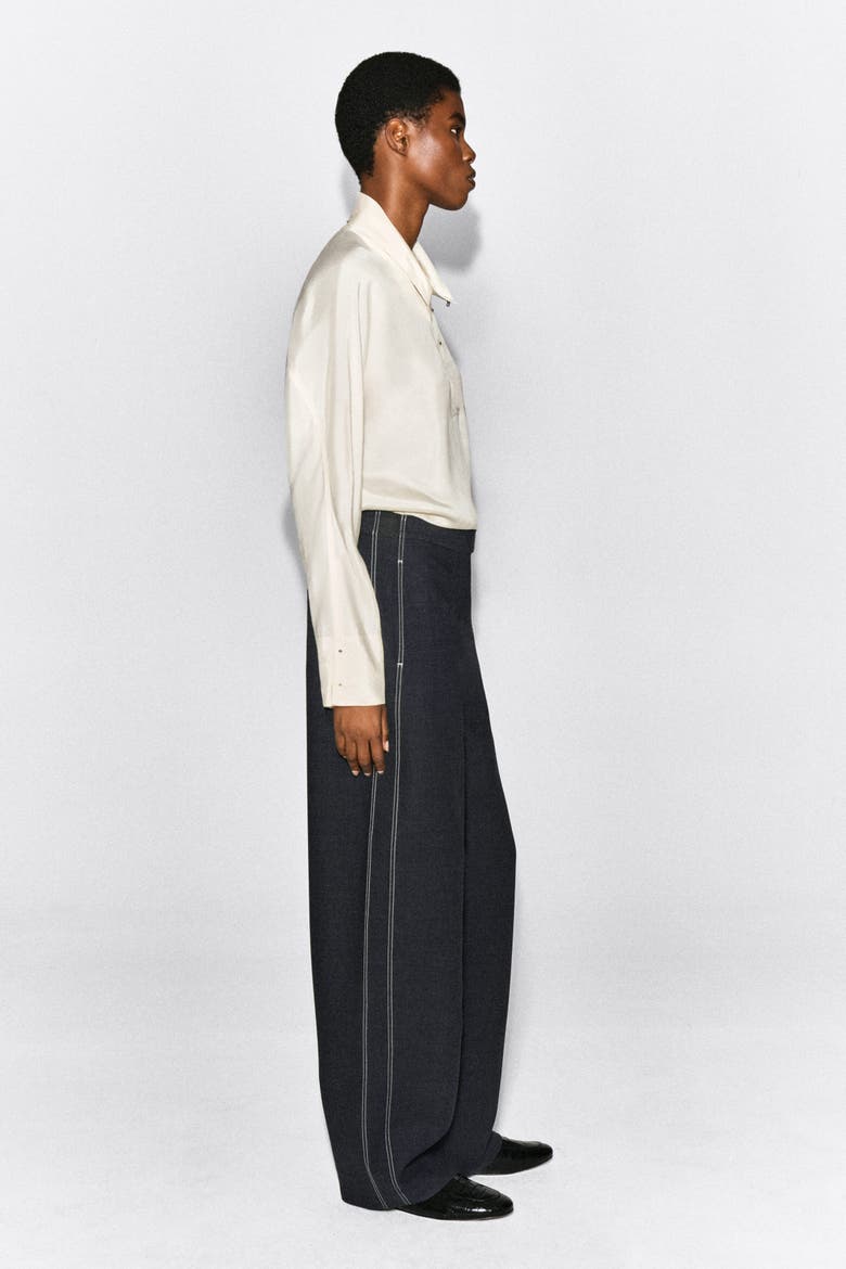 Topstitched Barrel-Leg Pants, Alternate, color, CHARCOAL