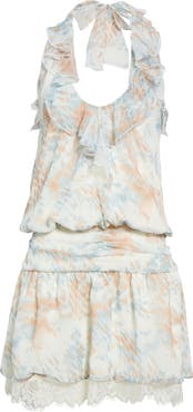KITTENISH Abstract Print Lace Detail Chiffon Bubble Dress