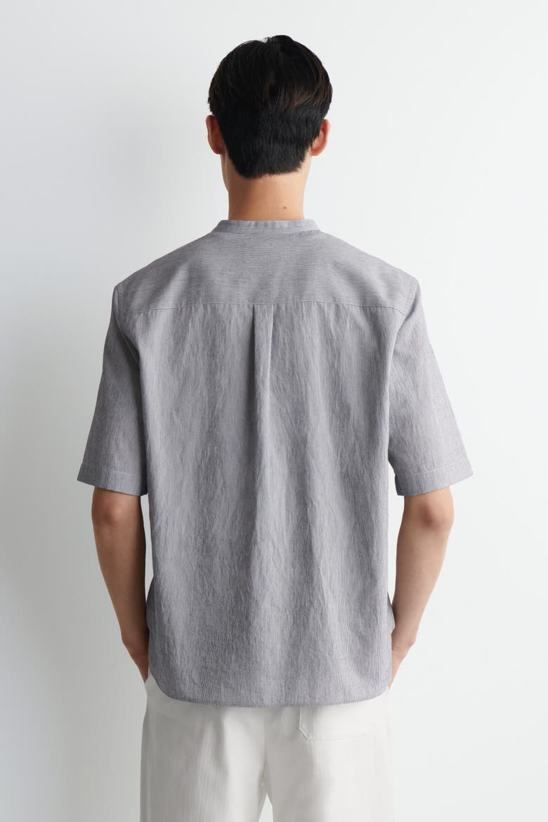 Grandad-collar Short-sleeved Shirt, Alternate, color, BLUE / WHITE / STRIPED