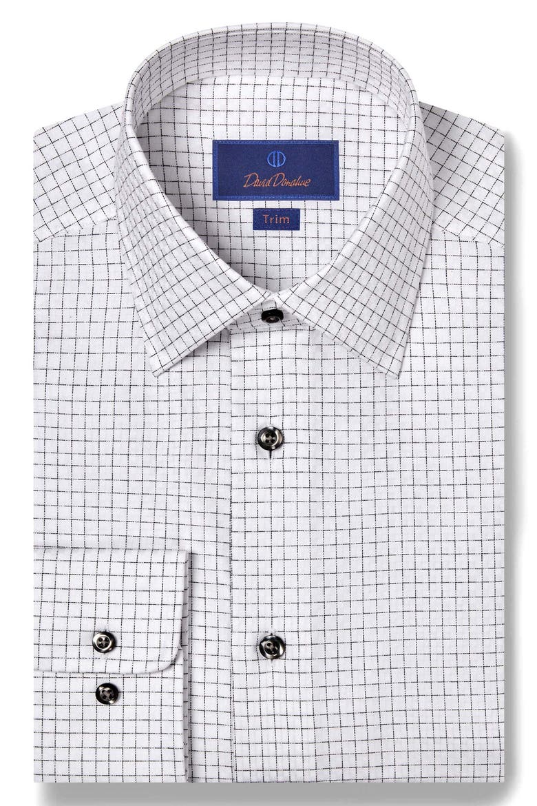 Trim Fit Grid Dobby Dress Shirt, Main, color, WHITE/ BLACK