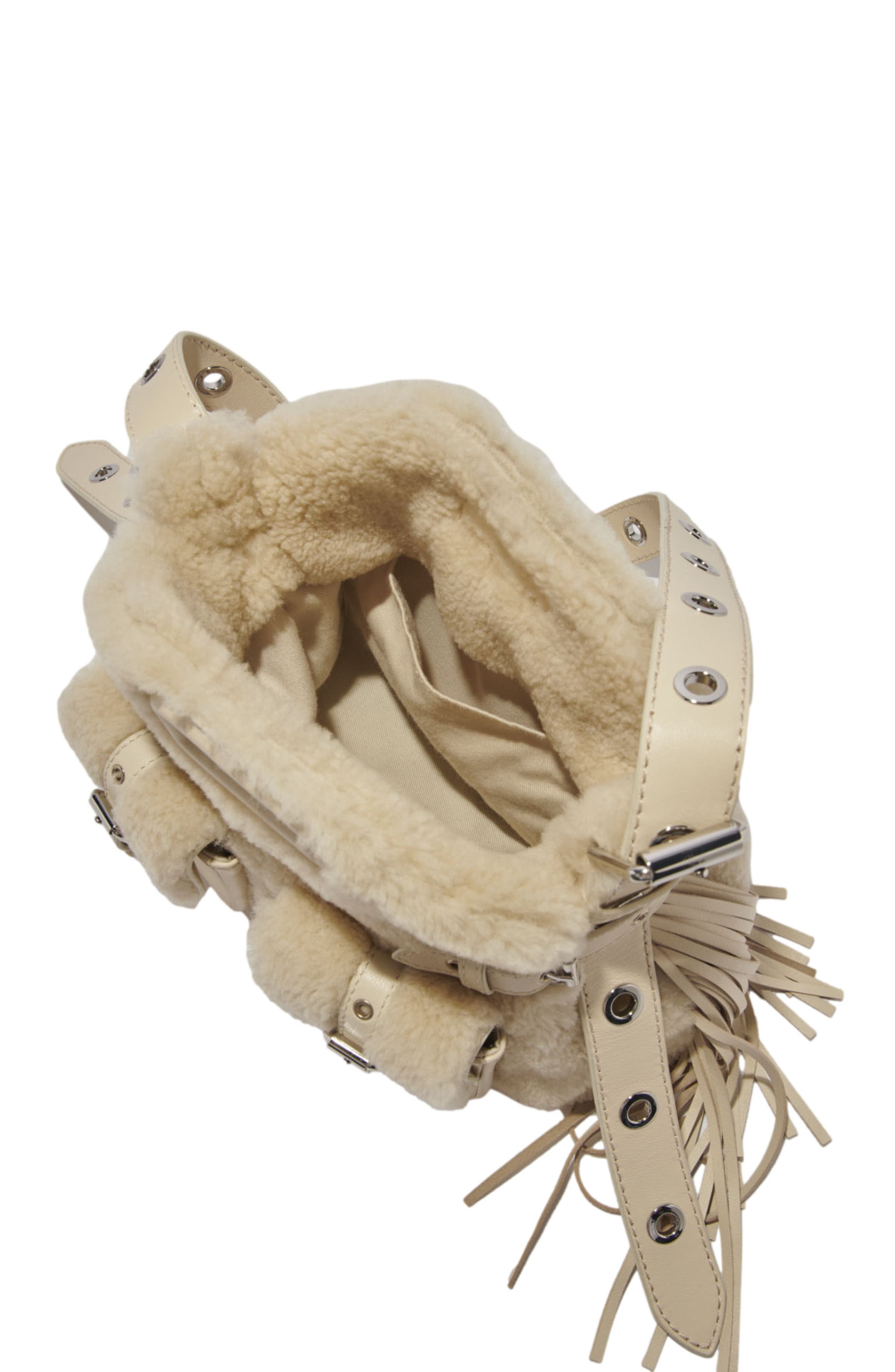 maje Miss M Mini faux fur cargo bag, Alternate, color, 