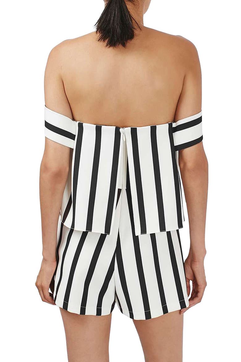 Stripe Off the Shoulder Romper, Alternate, color, WHITE MULTI