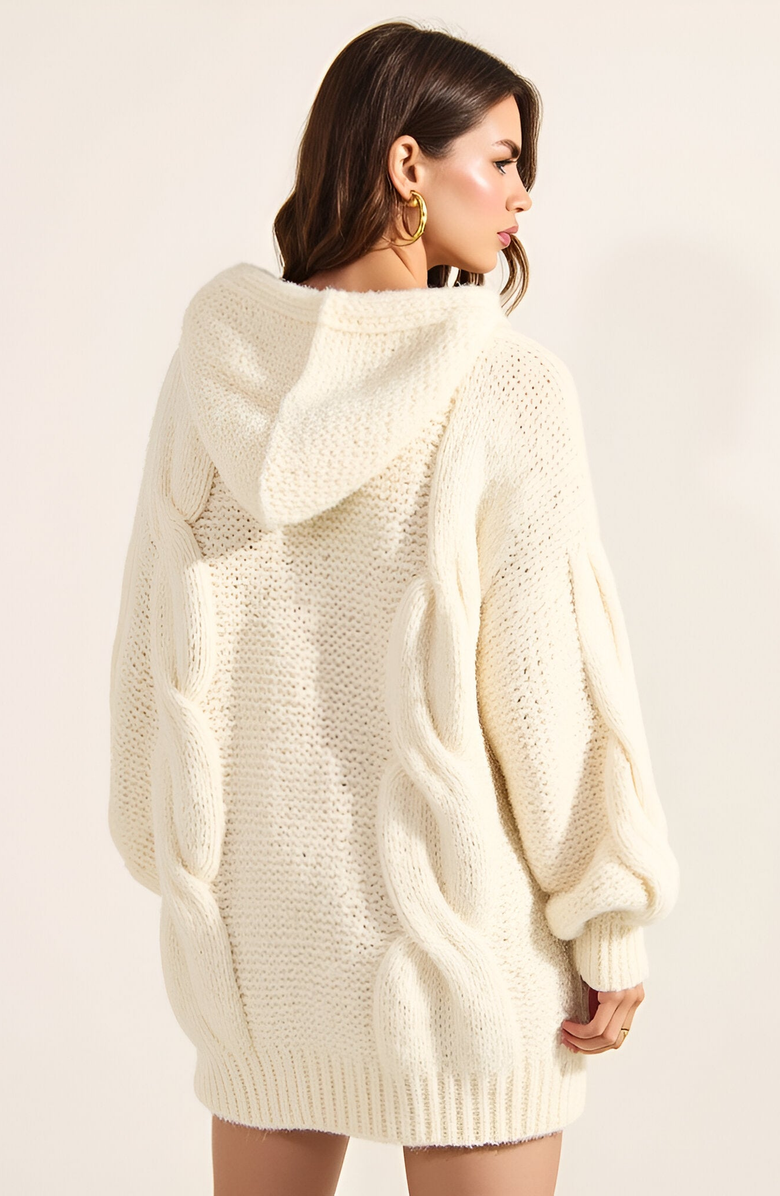 Modenaire Cable-Knit Hoodie with Pockets, Alternate, color, Cream