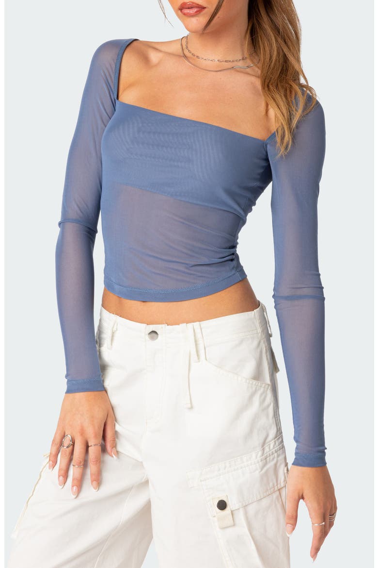 Marta Semisheer Crop Long Sleeve Mesh Top, Alternate, color, BLUE