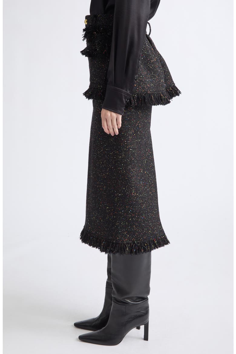 Nep Tweed Fringe Midi Skirt, Alternate, color, BLACK