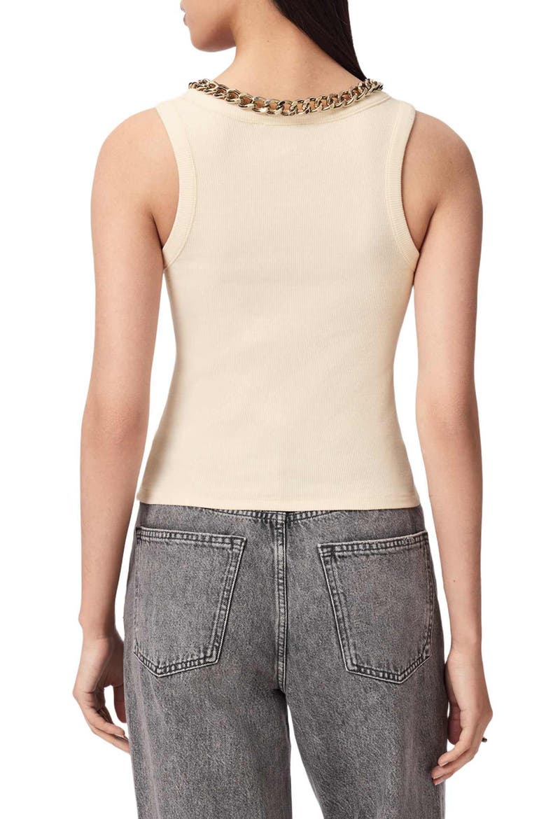Lucy Chain Embellished Rib Knit Cotton Blend Tank, Alternate, color, MALLOW WHITE