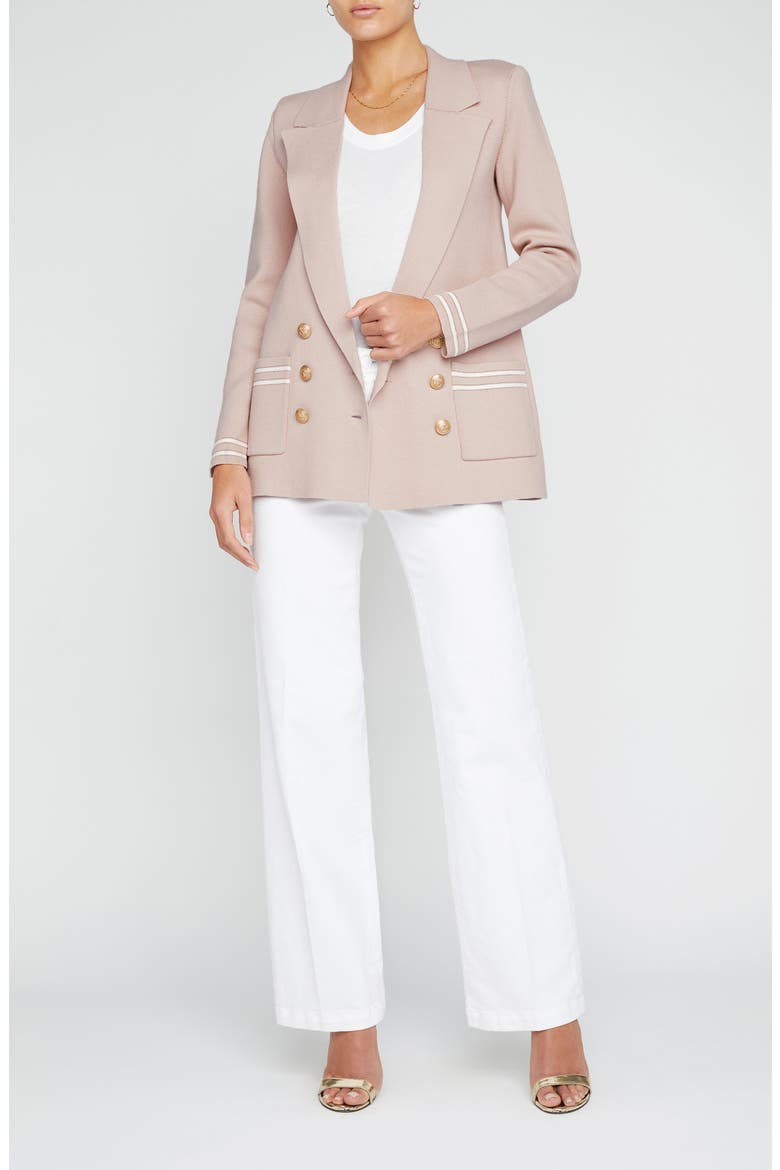 Eileen Metallic Stripe Tipped Sweater Blazer, Alternate, color, ASH ROSE W/ IVORY/ GOLD STRIPE