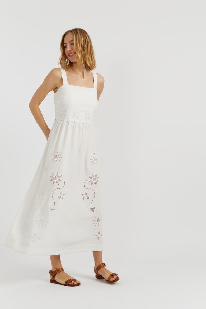 Sienna Linen-Blend Broderie Summer Dress, Alternate, color, Cream