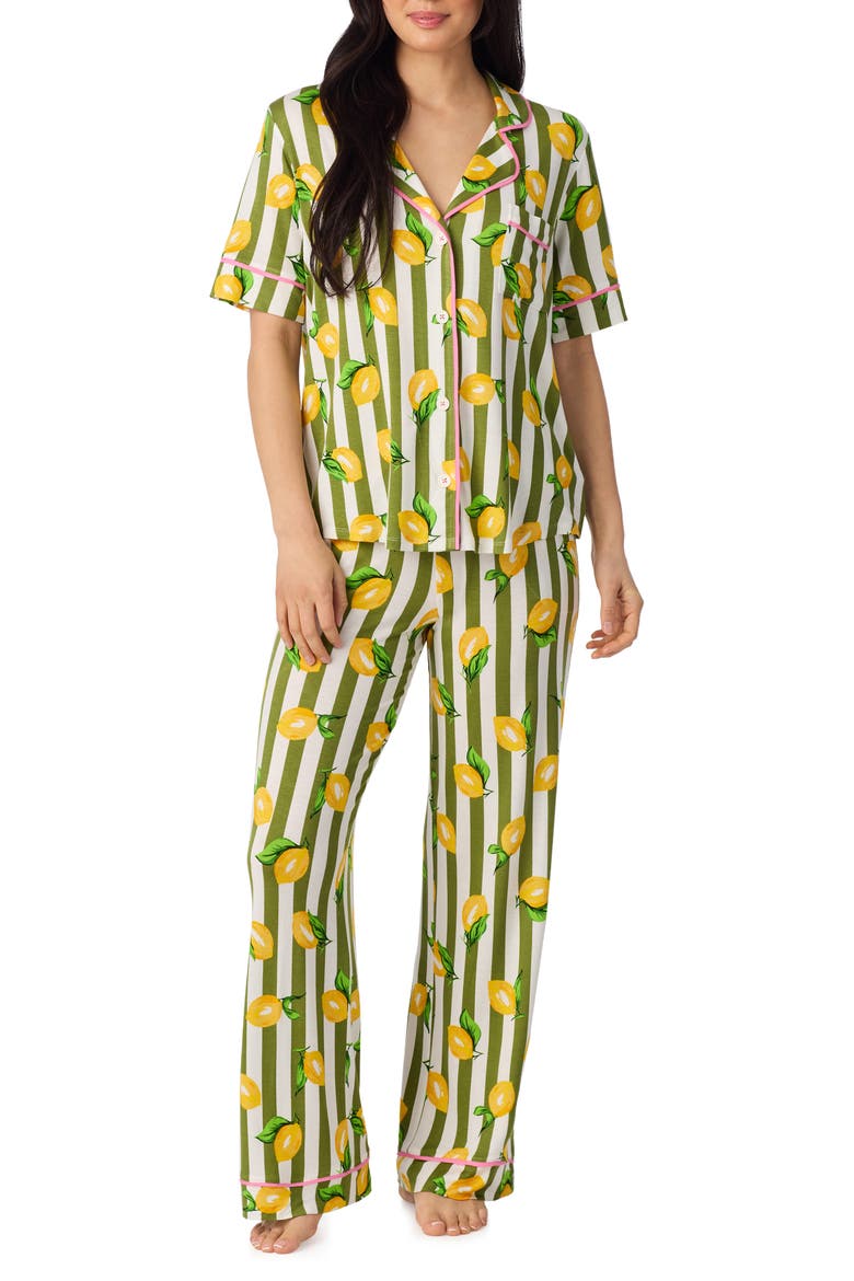 Print Long Pajamas, Alternate, color, GREEN STRIPE