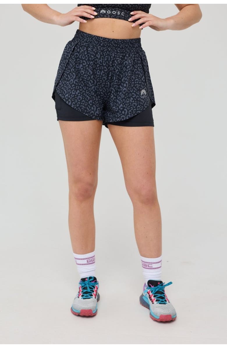 OOSC Elite 2 in 1 Running Shorts - Black Leopard, Alternate, color, Black Leopard